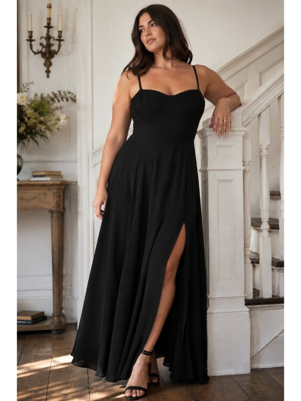 Lulus Cause For Commontion Maxi Dress Sz Large Black Pleated Bustier Gown Formal